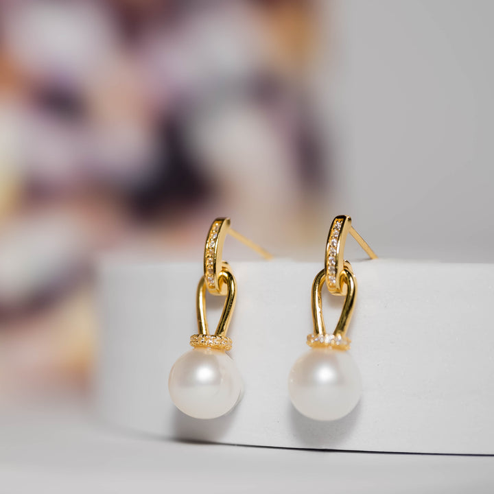 18K Solid Gold Pearl Earrings KE00083 - PEARLY LUSTRE