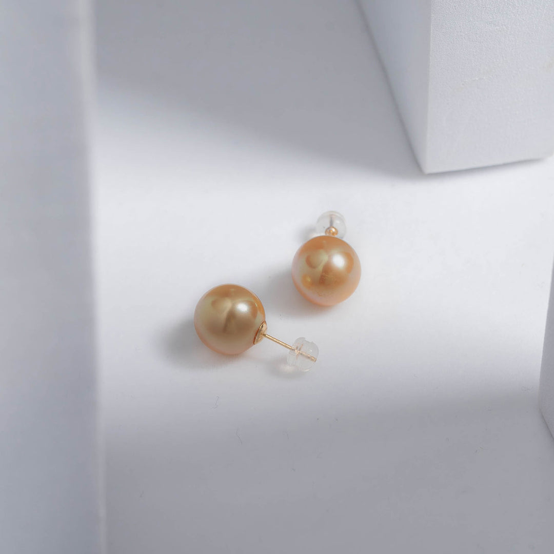Elegant 18K Solid Top Grade Gold﻿ South Sea Golden Pearl Stud Earrings KE00014 - PEARLY LUSTRE