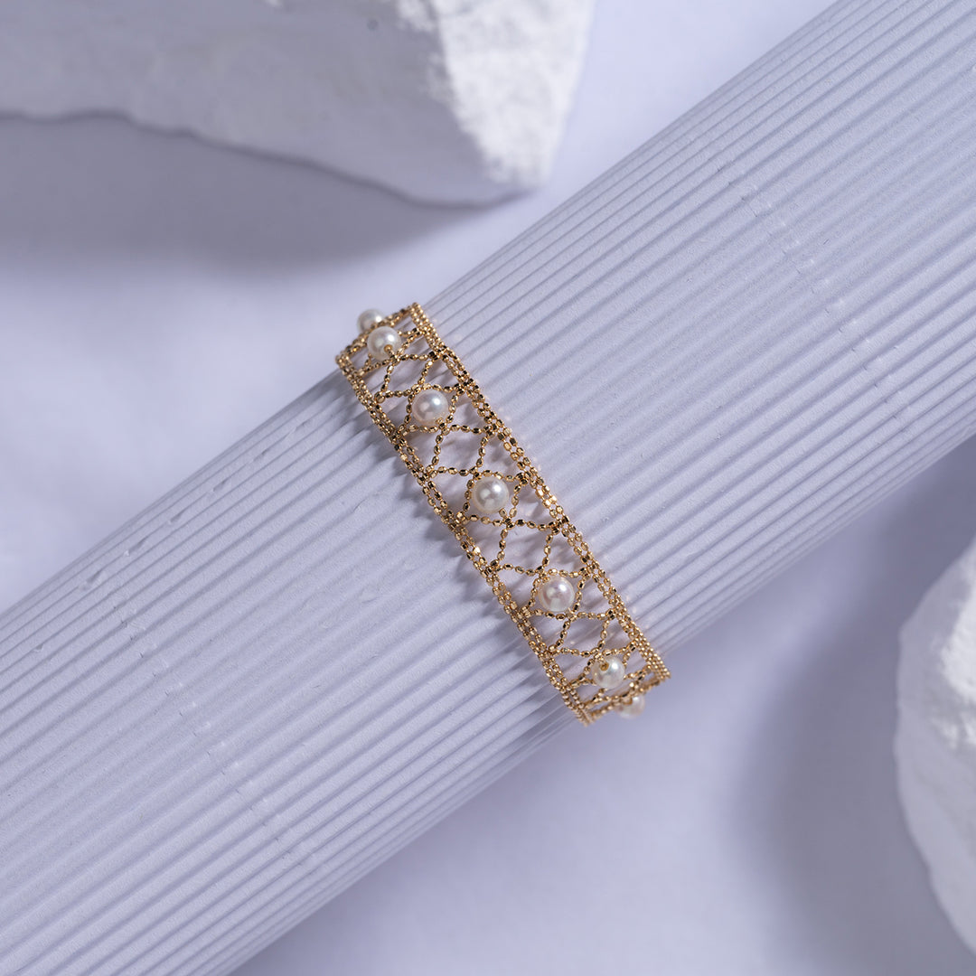 Elegant 18K Solid Gold Freshwater Pearl Bracelet KB00003 - PEARLY LUSTRE