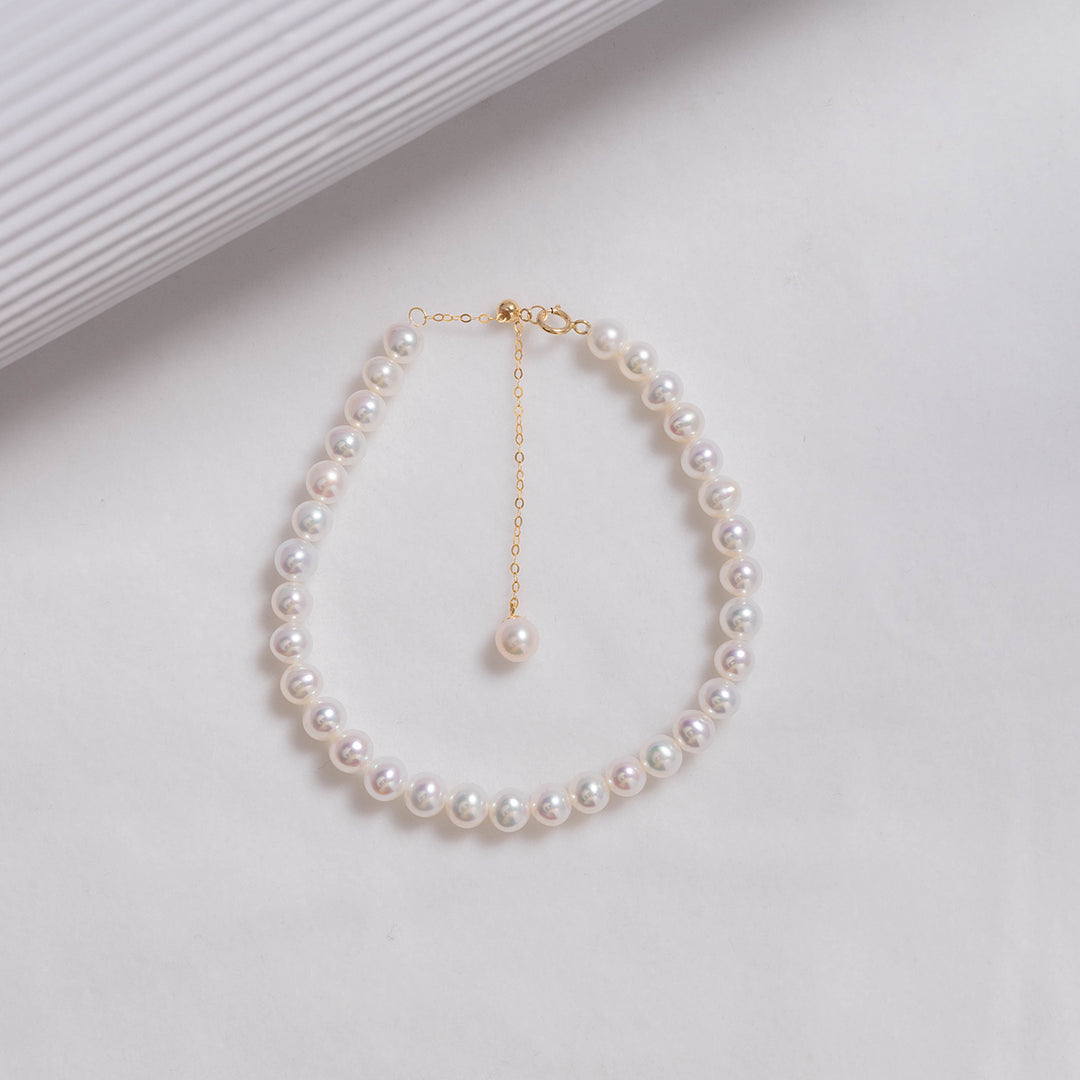 Elegant 18K Solid Gold Freshwater Pearl Bracelet KB00010 - PEARLY LUSTRE