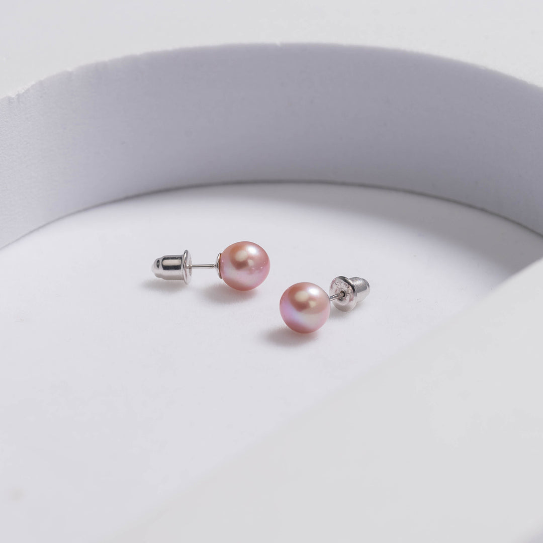 Elegant Freshwater Round Purple Pearl Stud Earrings WE00387 - PEARLY LUSTRE