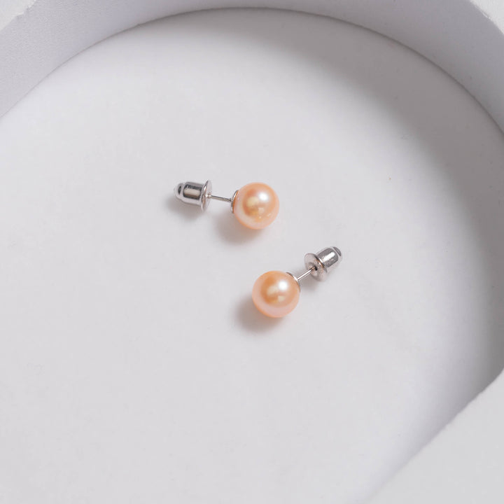 Elegant Pink Freshwater Pearl Stud Earrings WE00256 - PEARLY LUSTRE