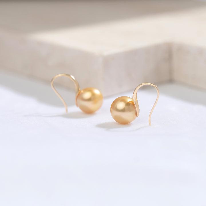 Elegant 18K Solid Gold﻿ South Sea Golden Pearl Stud Earrings KE00068 - PEARLY LUSTRE