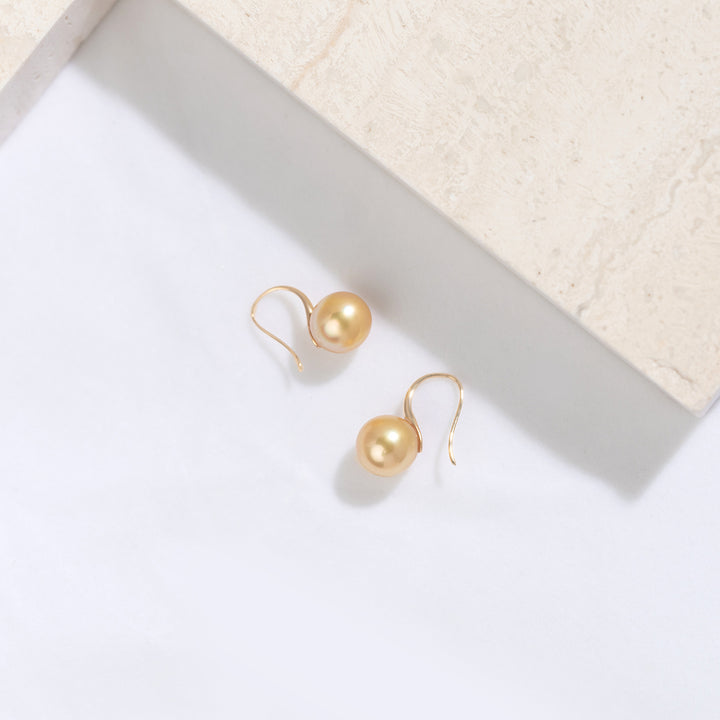 Elegant 18K Solid Gold﻿ South Sea Golden Pearl Stud Earrings KE00068 - PEARLY LUSTRE