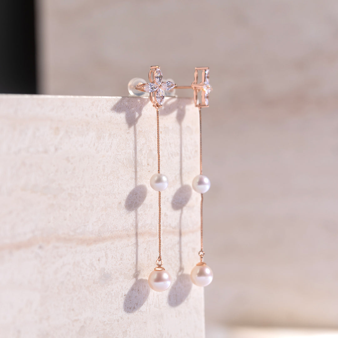 18K Solid Gold﻿ Freshwater Pearl Earrings KE00069 | Elegant - PEARLY LUSTRE