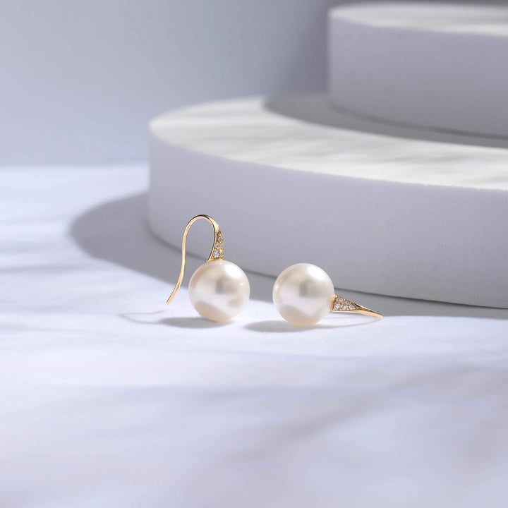 18k Solid Gold South Sea White Pearl Earrings KE00075 - PEARLY LUSTRE