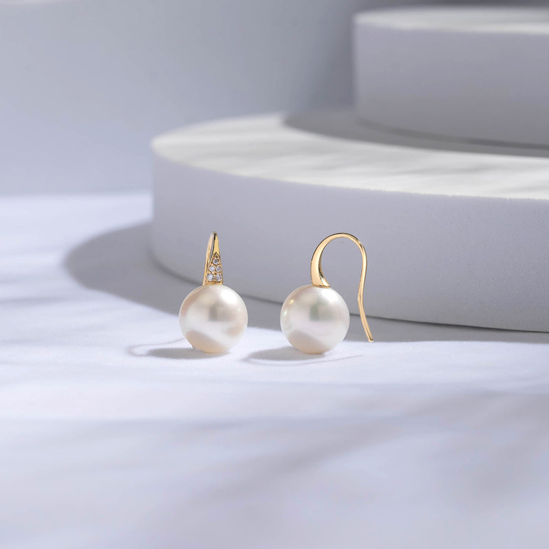 18k Solid Gold South Sea White Pearl Earrings KE00075 - PEARLY LUSTRE
