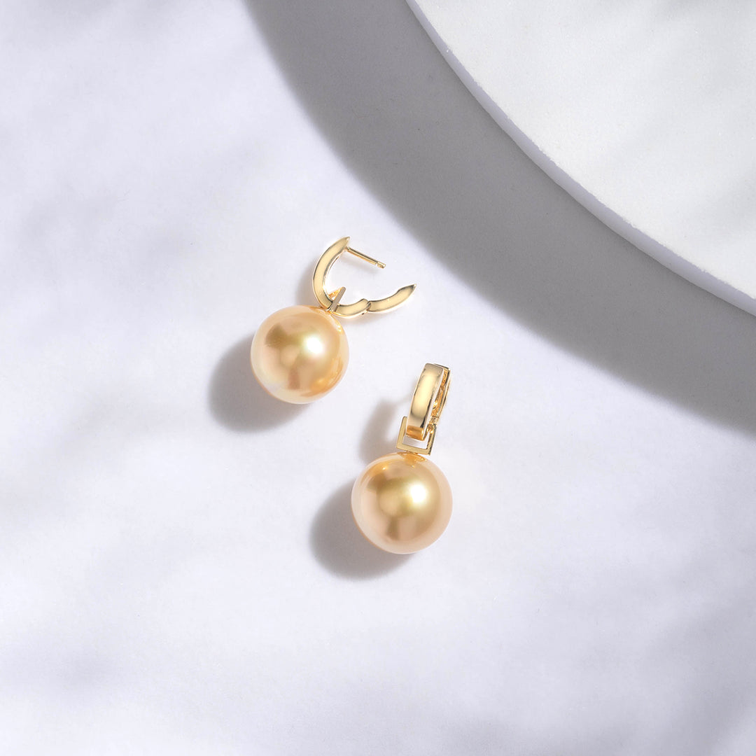 18k Solid Gold South Sea Golden Pearl Earrings KE00076 - PEARLY LUSTRE