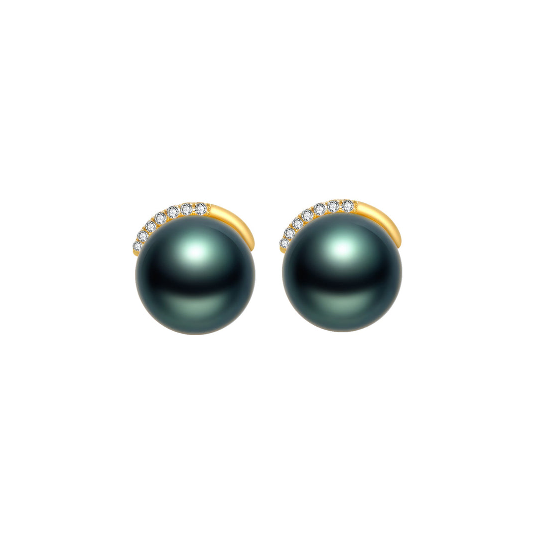 18K Solid Gold Tahitian Pearl Earrings KE00079 - PEARLY LUSTRE