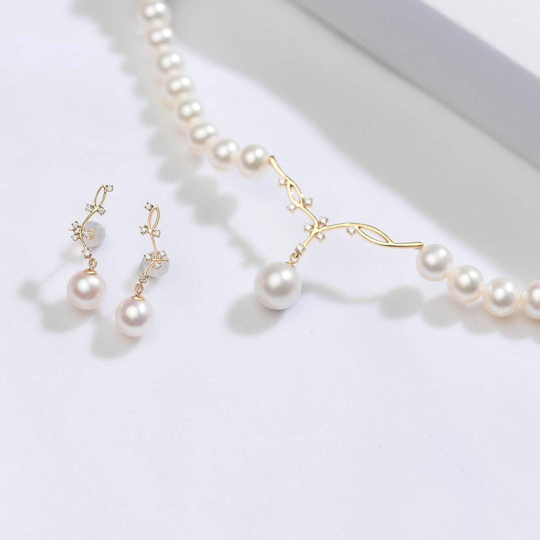 18K Gold Freshwater Pearl Necklace KN00078 | STARRY - PEARLY LUSTRE