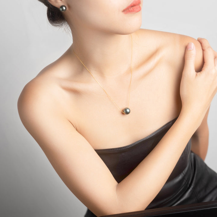 18K Tahitian Pearl Necklace KN00082 - PEARLY LUSTRE