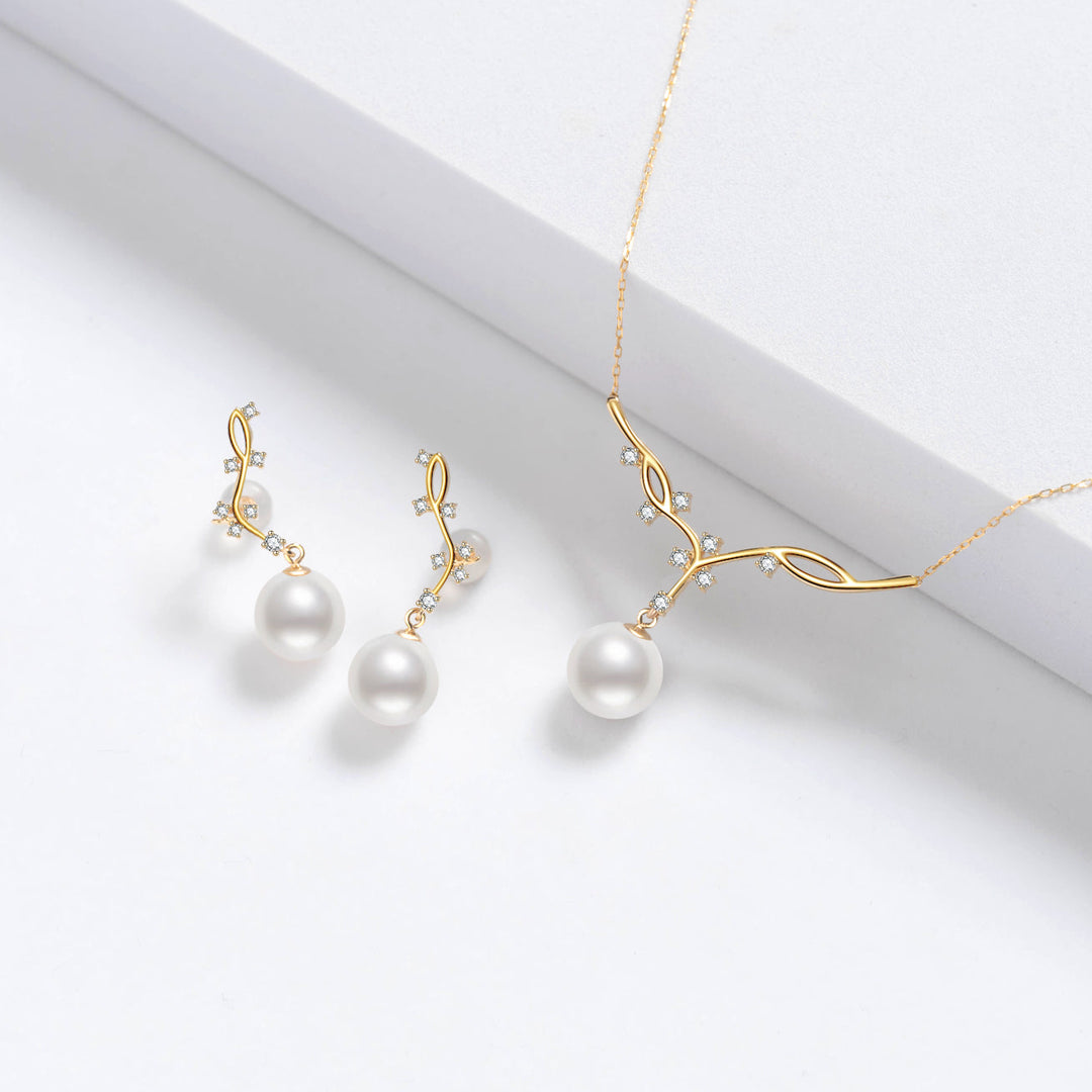 18K Gold Freshwater Pearl Jewelry Set KS00007 | STARRY - PEARLY LUSTRE