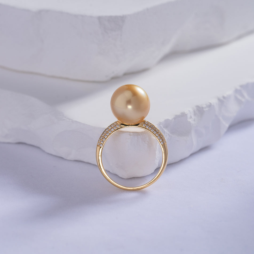 18K Solid Gold South Sea Golden Pearl Ring KR00017 - PEARLY LUSTRE