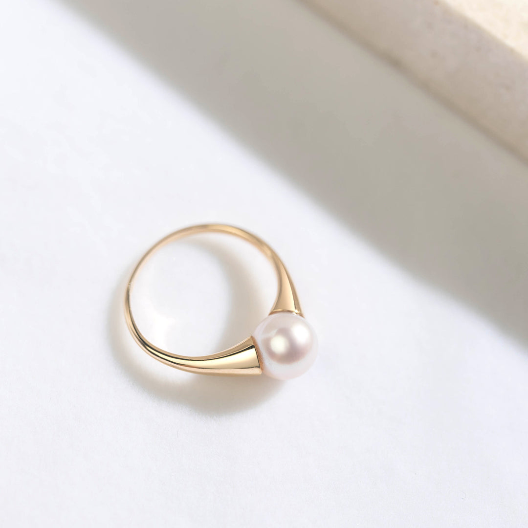 Elegant Akoya Hanadama Pearl 18K Solid Gold Ring KR00031 - PEARLY LUSTRE