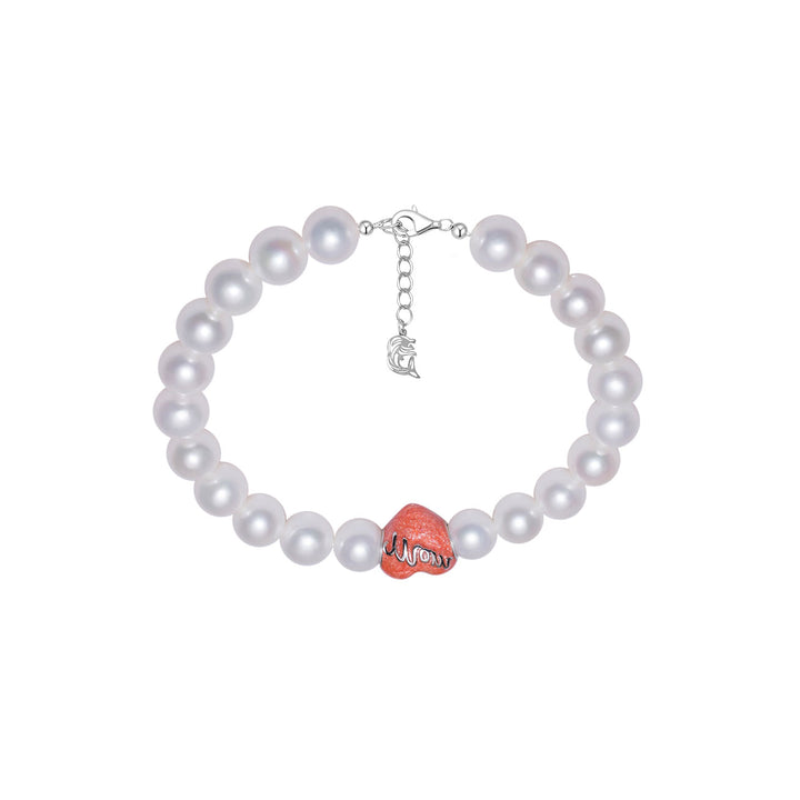 Wonderland Freshwater Pearl Bracelet with love mom charm WB00059 - PEARLY LUSTRE