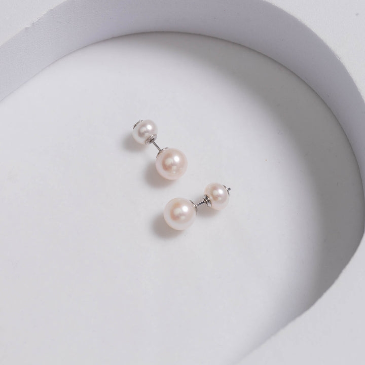 Elegant Freshwater White Round Pearl Stud Earrings WE00127 - PEARLY LUSTRE
