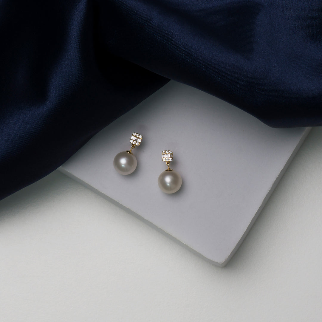 Elegant 18K Solid Gold Freshwater Pearl Earrings KE00067 - PEARLY LUSTRE