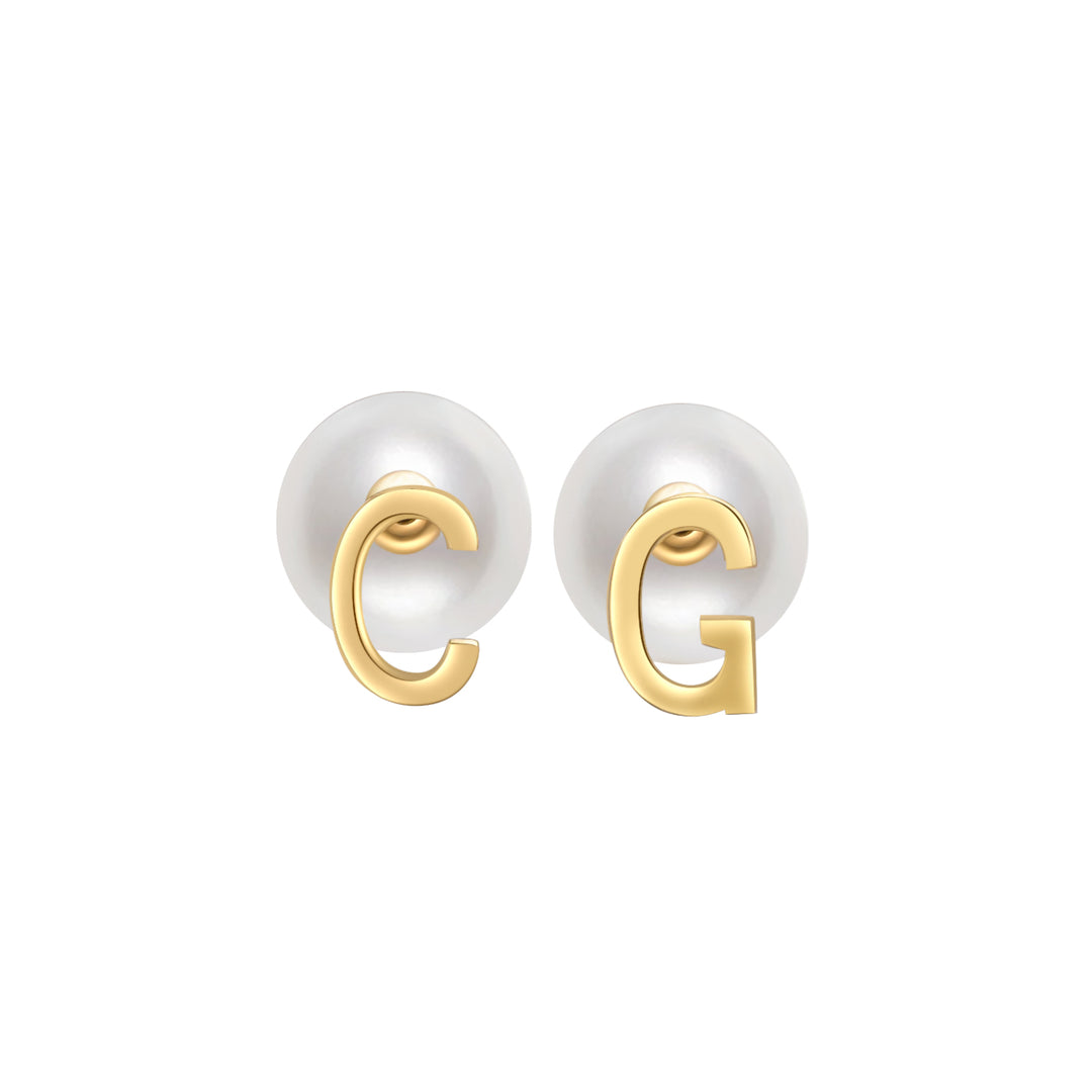 Personalized Alphabet 18K Solid Gold Edison Pearl Earrings KE00013 - PEARLY LUSTRE