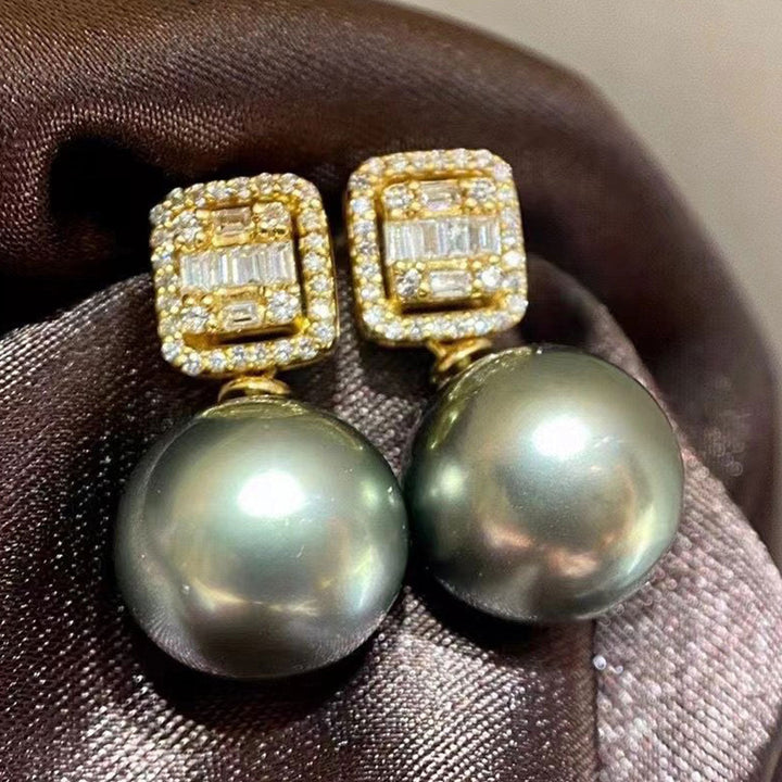 18K Solid Gold Tahitian Pearl Earrings KE00028 - PEARLY LUSTRE