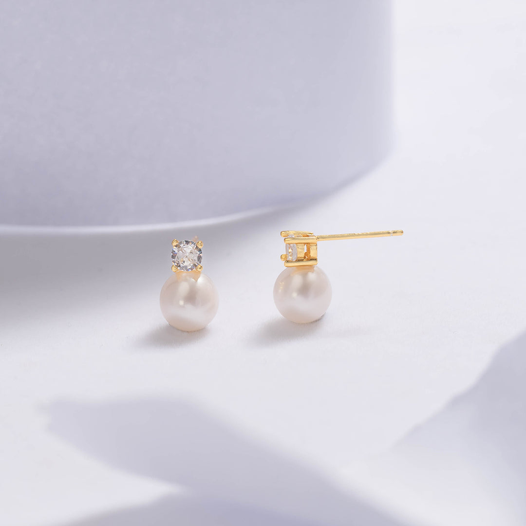 Elegant Freshwater Round Pearl Earrings WE00542 - PEARLY LUSTRE