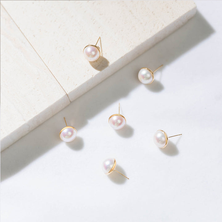Elegant 18K Gold Mabe Pearl Earrings KE00024 - PEARLY LUSTRE