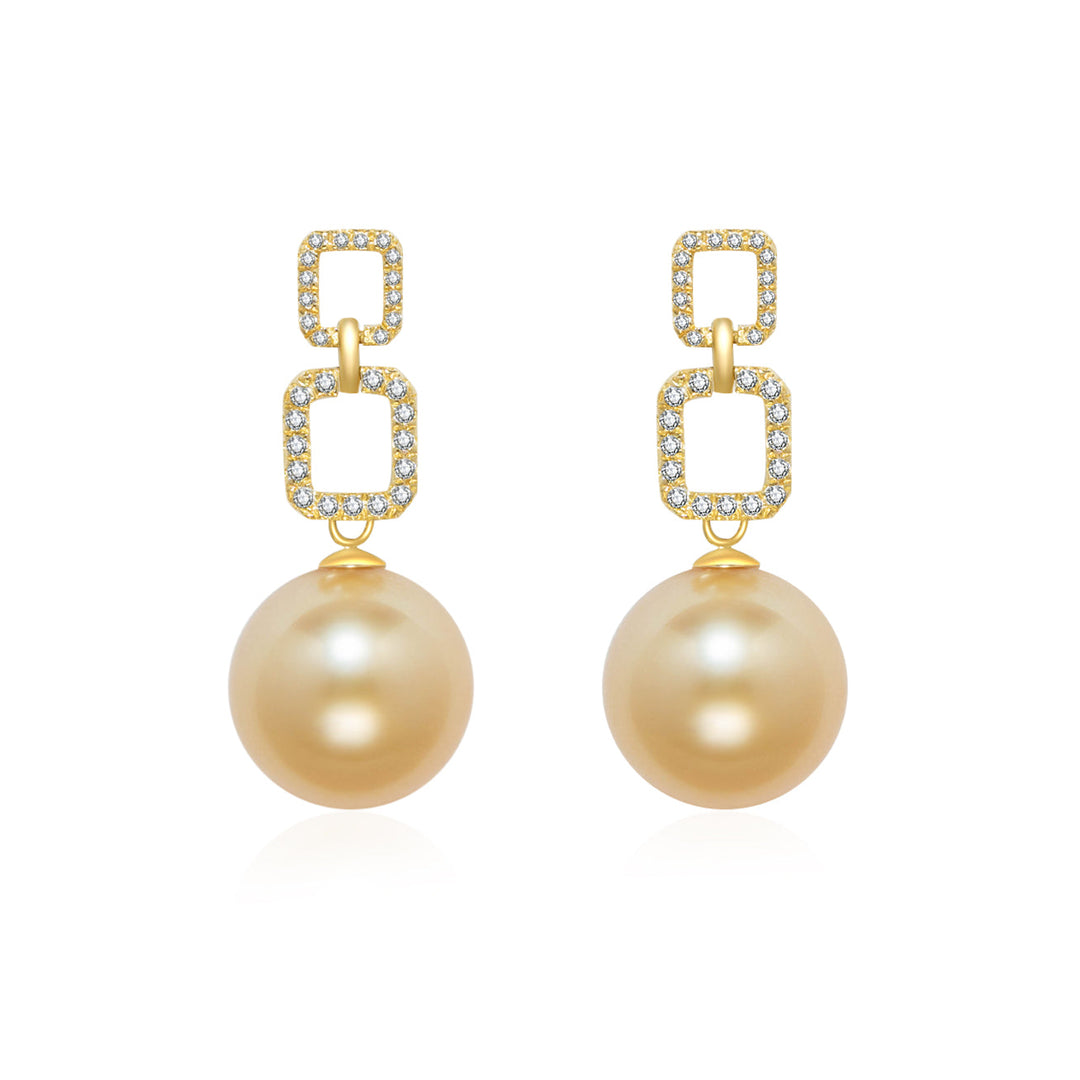 Elegant 18K Solid Gold South Sea Golden Pearl Earrings KE00003 - PEARLY LUSTRE