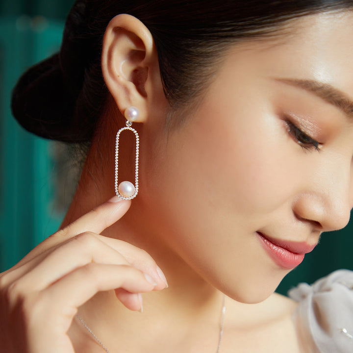 Elegant 18K Solid Gold Freshwater Pearl Earrings KE00008 - PEARLY LUSTRE