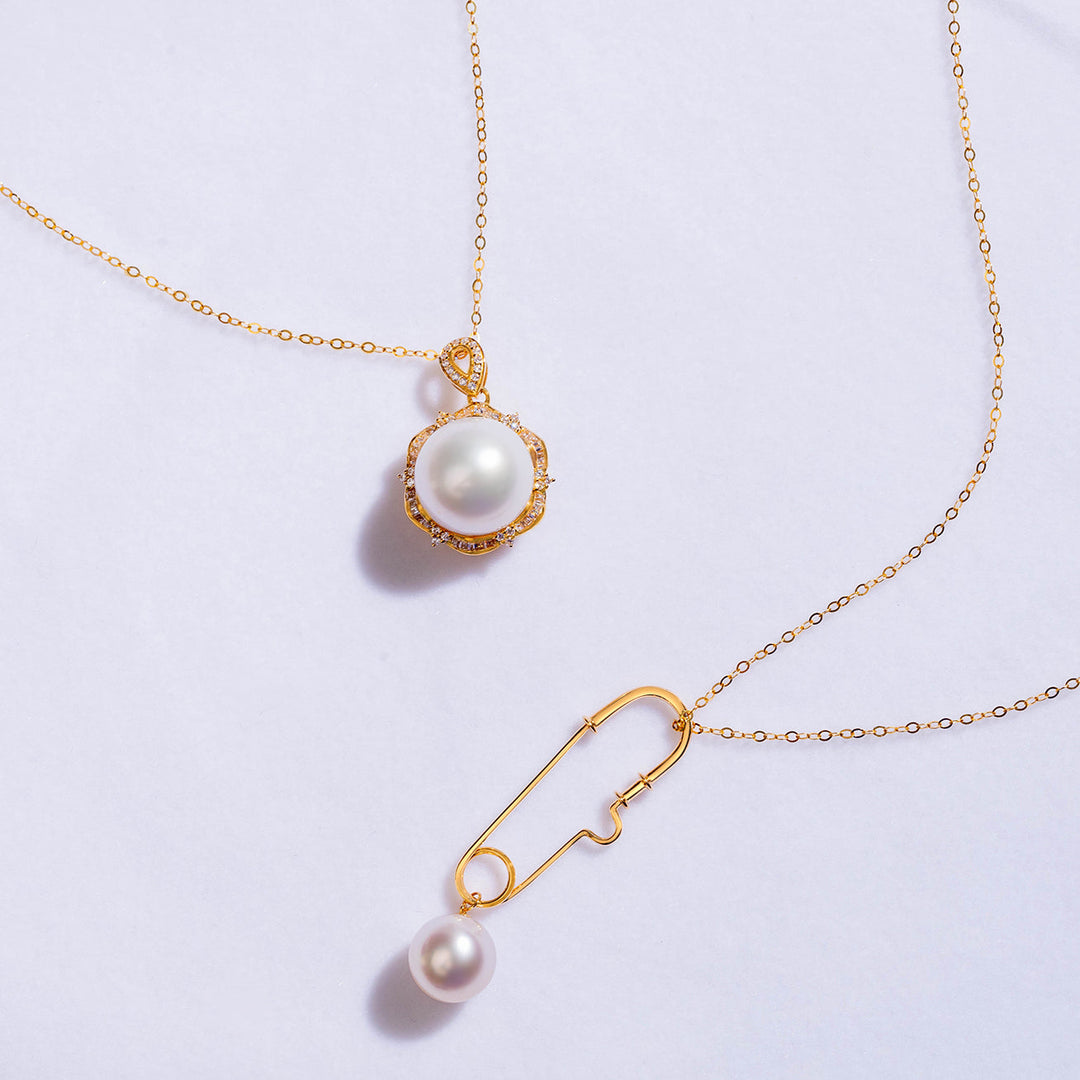 18K Solid Gold White South Sea Pearl Necklace KN00030 - PEARLY LUSTRE