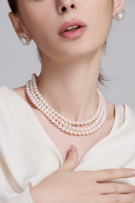 Choker Length 3-Layer Freshwater Pearl Necklace WN00499 - PEARLY LUSTRE
