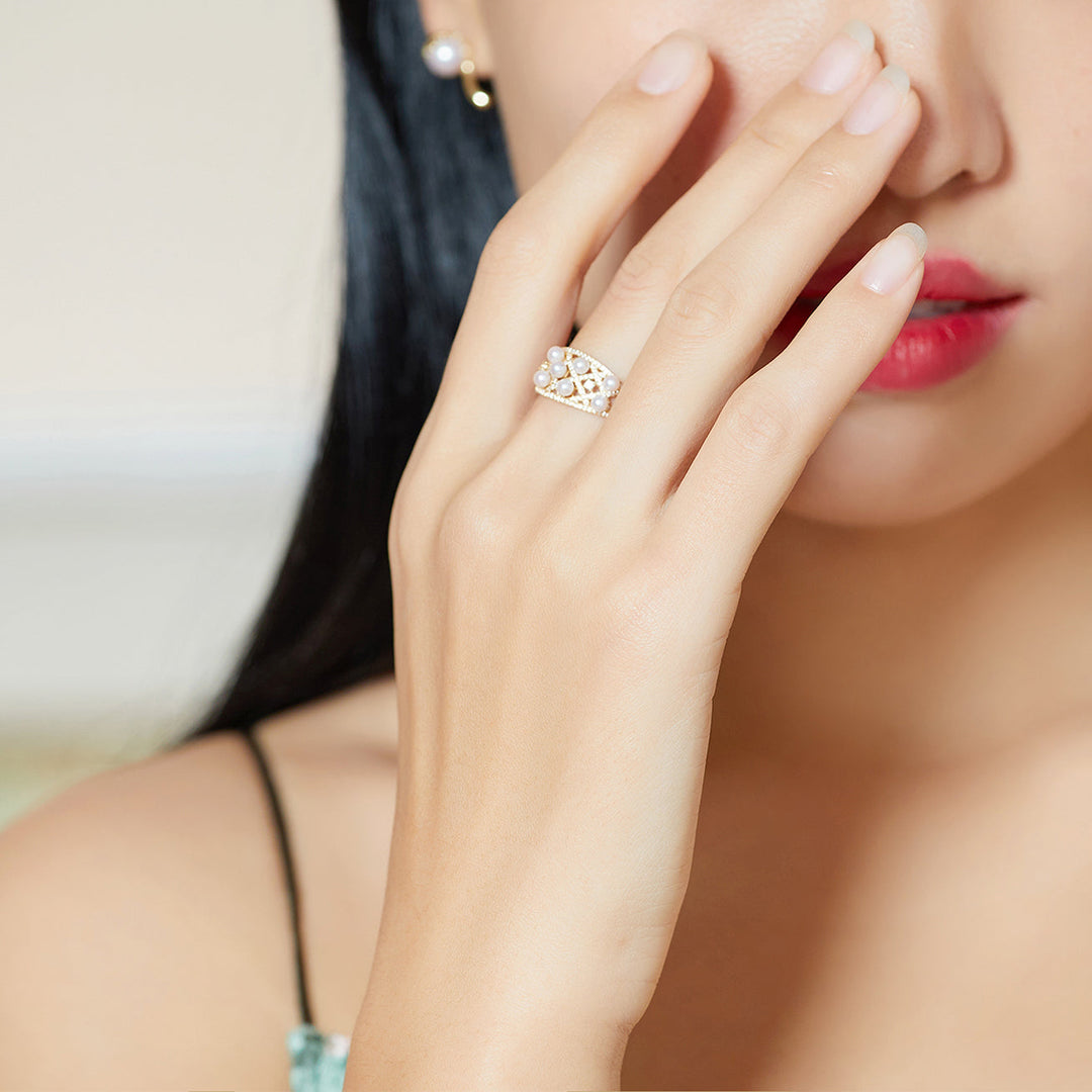 Elegant Japan Akoya Pearl 18K Solid Gold Ring KR00008 - PEARLY LUSTRE