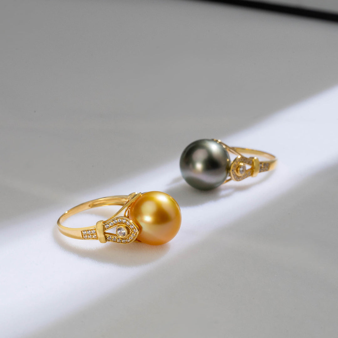 18K Solid Gold South sea Golden Pearl Ring KR00013 - PEARLY LUSTRE