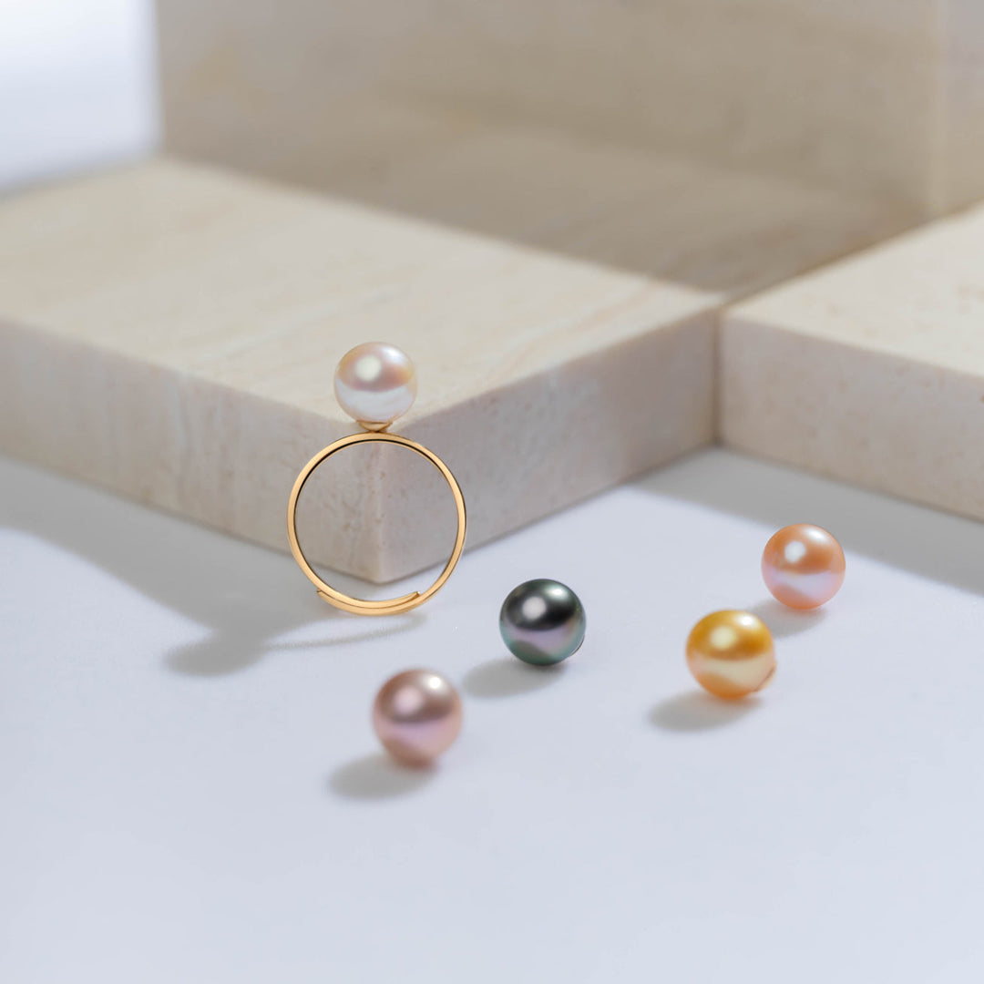 18K Solid Gold Interchangeable Edison Pearl Ring KR00043 | Possibilities - PEARLY LUSTRE