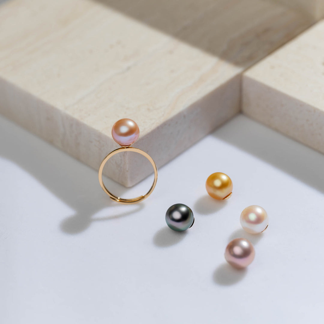 18K Solid Gold Interchangeable Freshwater Pearl Ring KR00015 | Possibilities - PEARLY LUSTRE