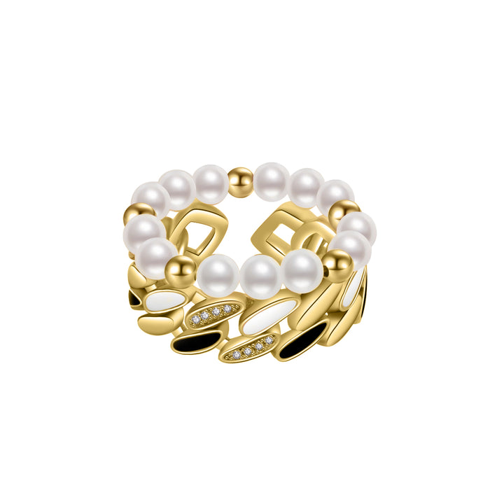 New Yorker Freshwater Pearl Duo Ring WR00150 | Mix&Match - PEARLY LUSTRE