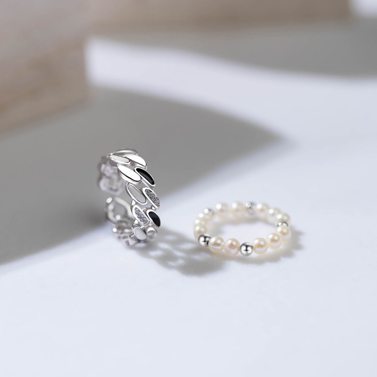 New Yorker Freshwater Pearl Duo Ring WR00151 | Mix & Match - PEARLY LUSTRE