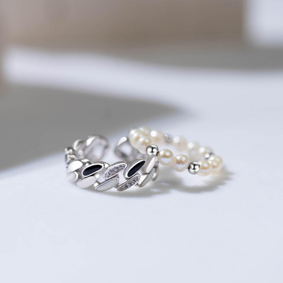 New Yorker Freshwater Pearl Duo Ring WR00151 | Mix & Match - PEARLY LUSTRE