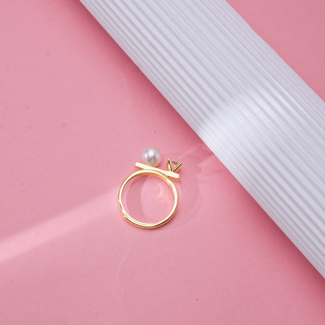 Elegant Akoya Hanadama Pearl 18K Solid Gold Diamond Ring KR00001 - PEARLY LUSTRE