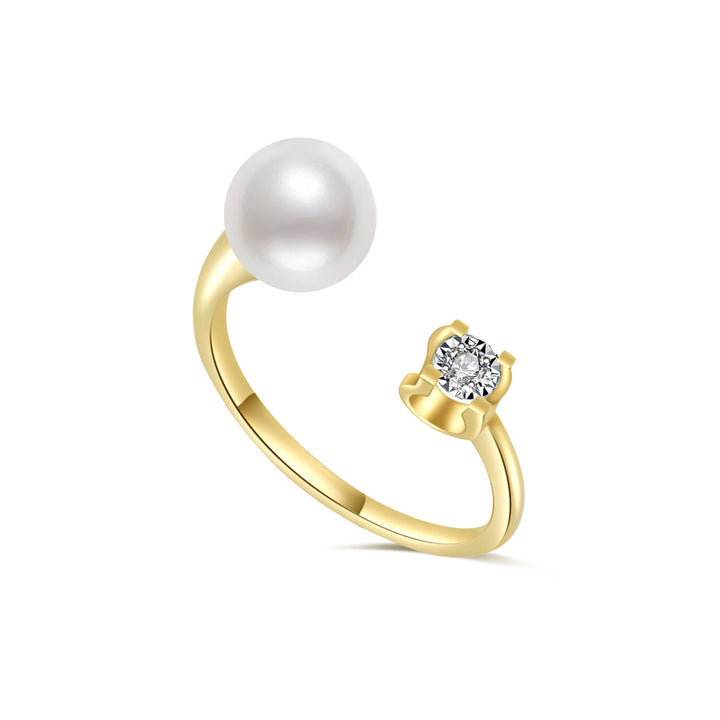 18k Solid Gold Diamond Akoya Hanadama Pearl Ring KR00002 - PEARLY LUSTRE