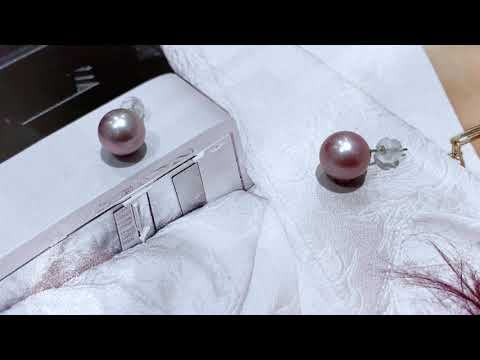Orecchini a bottone con perle viola Edison di alta qualità in oro 18 carati KE00019