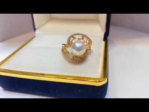 Elegante anillo de oro macizo de 18 quilates con perla Edison KR00003