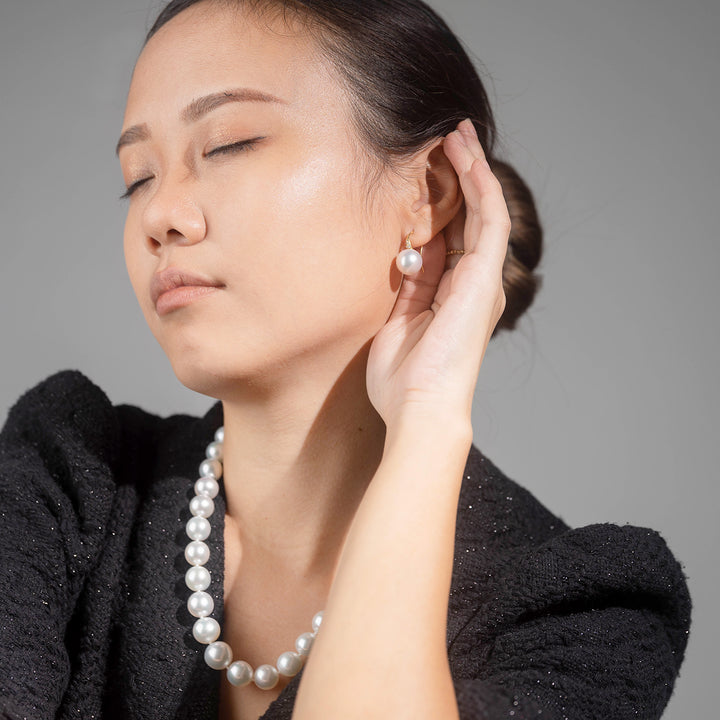 18k Solid Gold South Sea White Pearl Earrings KE00075 - PEARLY LUSTRE