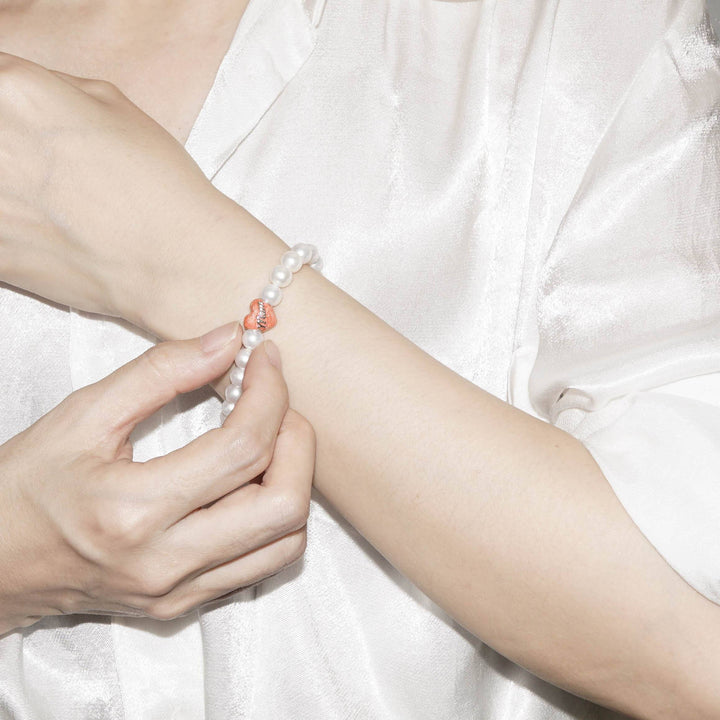 Wonderland Freshwater Pearl Bracelet with love mom charm WB00059 - PEARLY LUSTRE