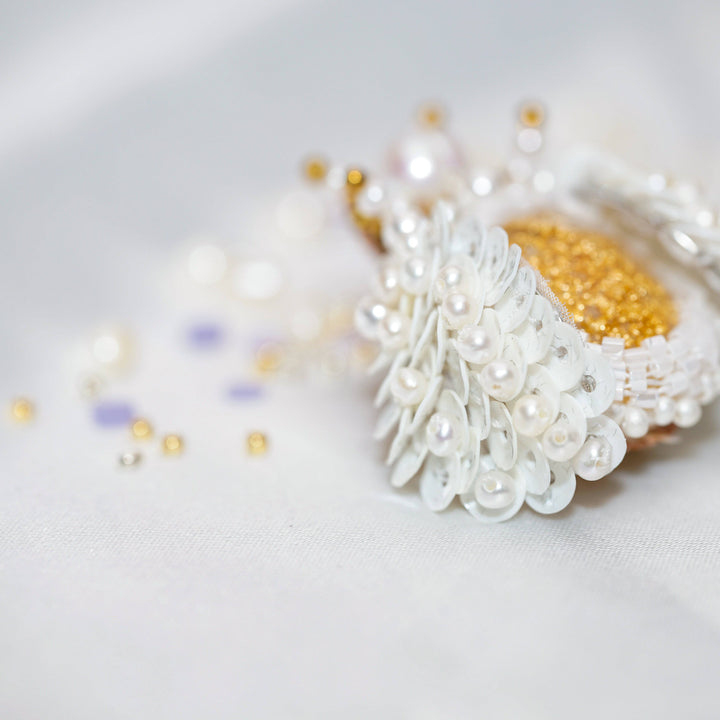 Passion for Life French Embroidery Freshwater Pearl Brooch WC00016 - PEARLY LUSTRE