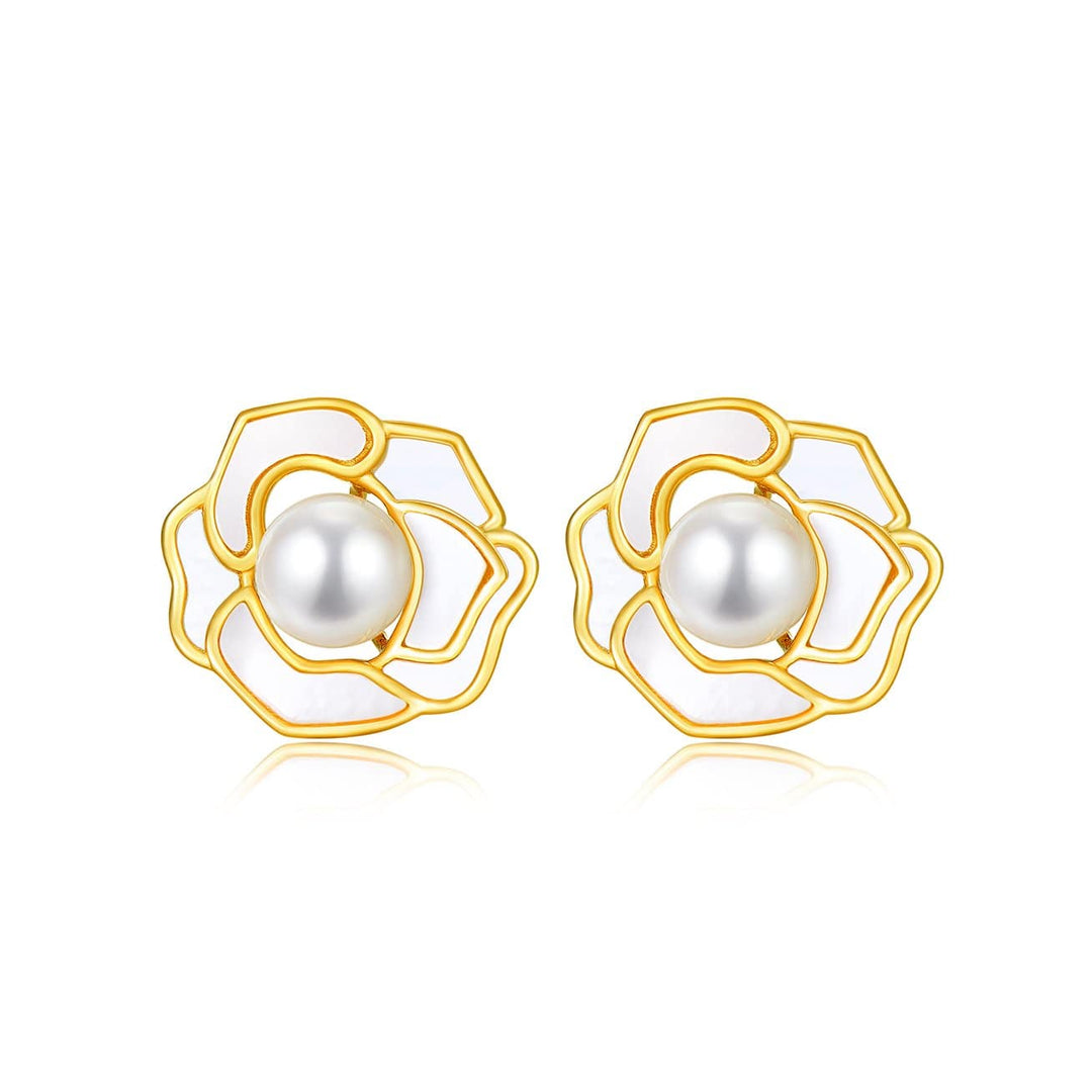 Garden City 18K Solid Gold Freshwater Pearl Earrings KE00040 | Elegant Collection - PEARLY LUSTRE