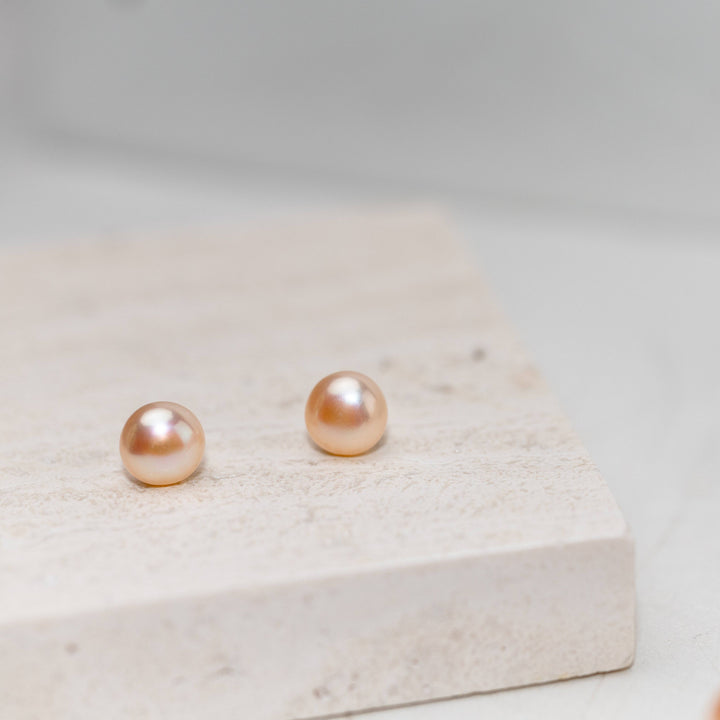 Elegant Freshwater Pink Semi Round Pearl Stud Earrings WE00208 - PEARLY LUSTRE