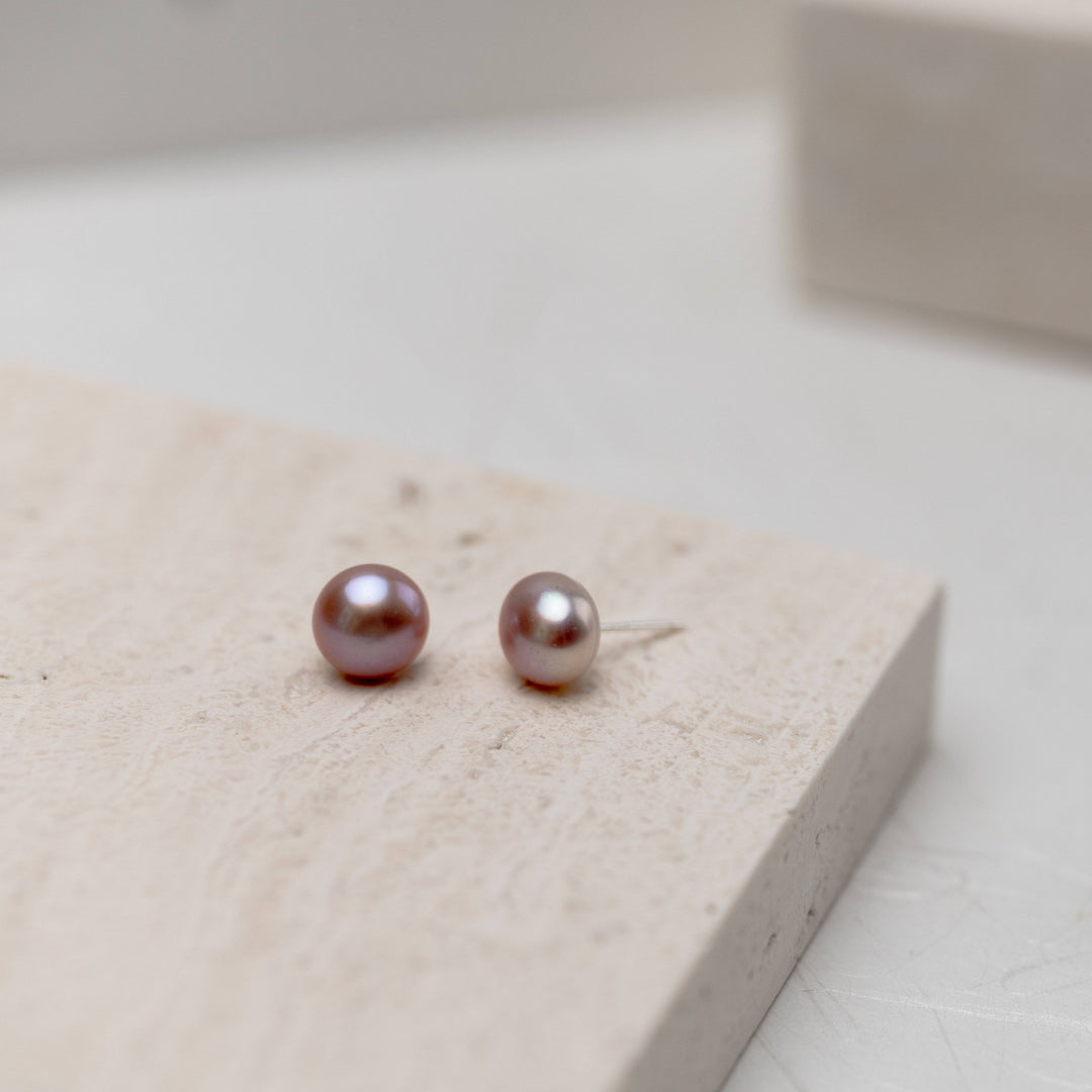 Elegant Freshwater Purple Semi Round Pearl Stud Earrings WE00207 - PEARLY LUSTRE