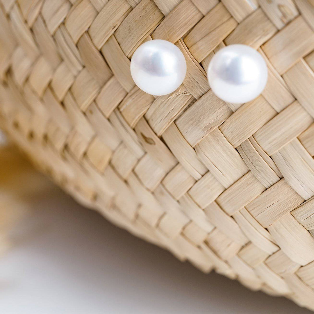 Top Quality Elegant Freshwater Semi Round White Pearl Stud Earrings WE00239 - PEARLY LUSTRE