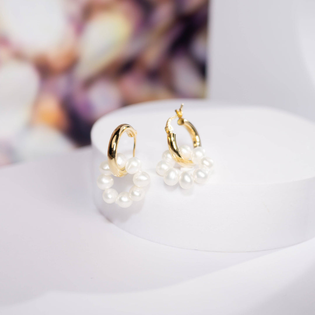 18K Solid Gold New Yorker Freshwater Pearl Earrings KE00034 - PEARLY LUSTRE