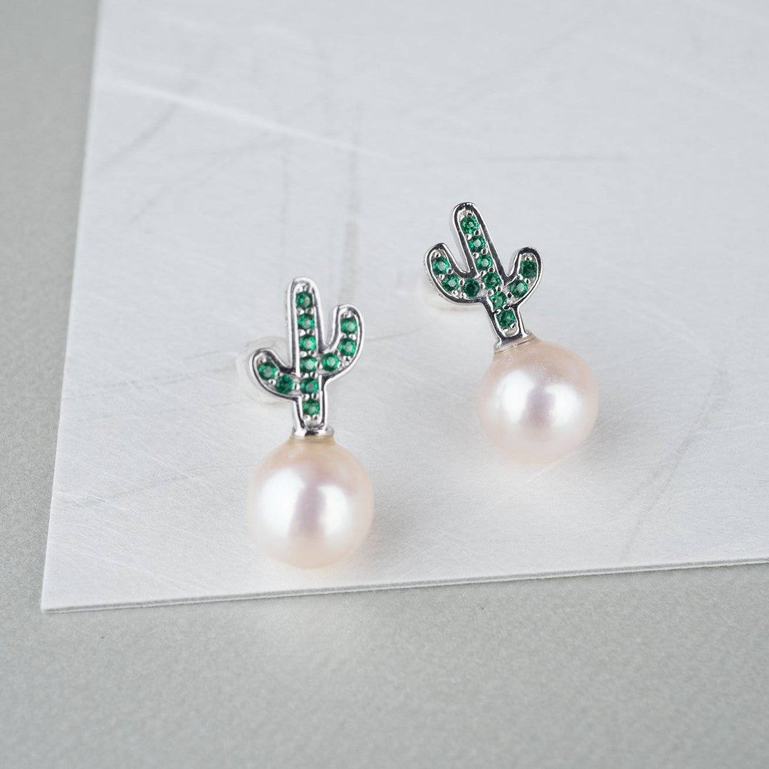 Elegant Freshwater Pearl Cactus Earrings WE00152 | GARDENS - PEARLY LUSTRE