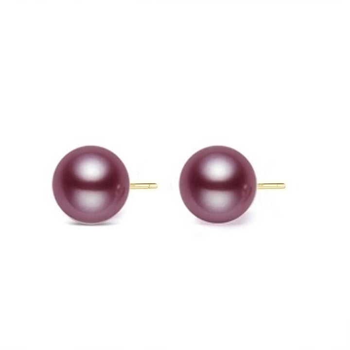 Elegant 18K Gold Top Grade Edison Purple Pearl Stud Earrings KE00019 - PEARLY LUSTRE